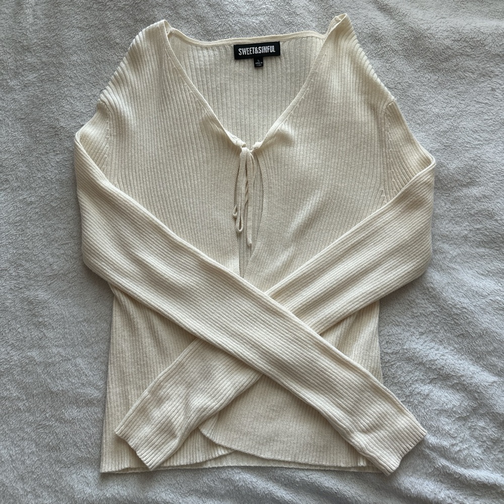 Sweet&Sinful | Cream Ribbed Caridgan
